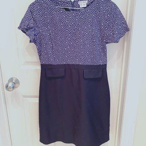 Cute Navy wear to work dress with white polka dots on the top.  Size Small.